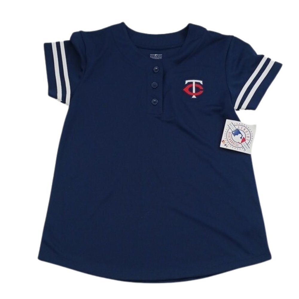 MLB Minnesota Twins T-Shirt Youth Girls Size XL Navy Blue Short Sleeve Henley
